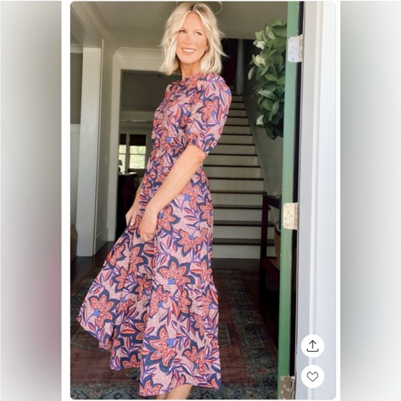 NWT Evereve Noelle Open Back Printed Midi Dress with Sleeves - Picture 4 of 5